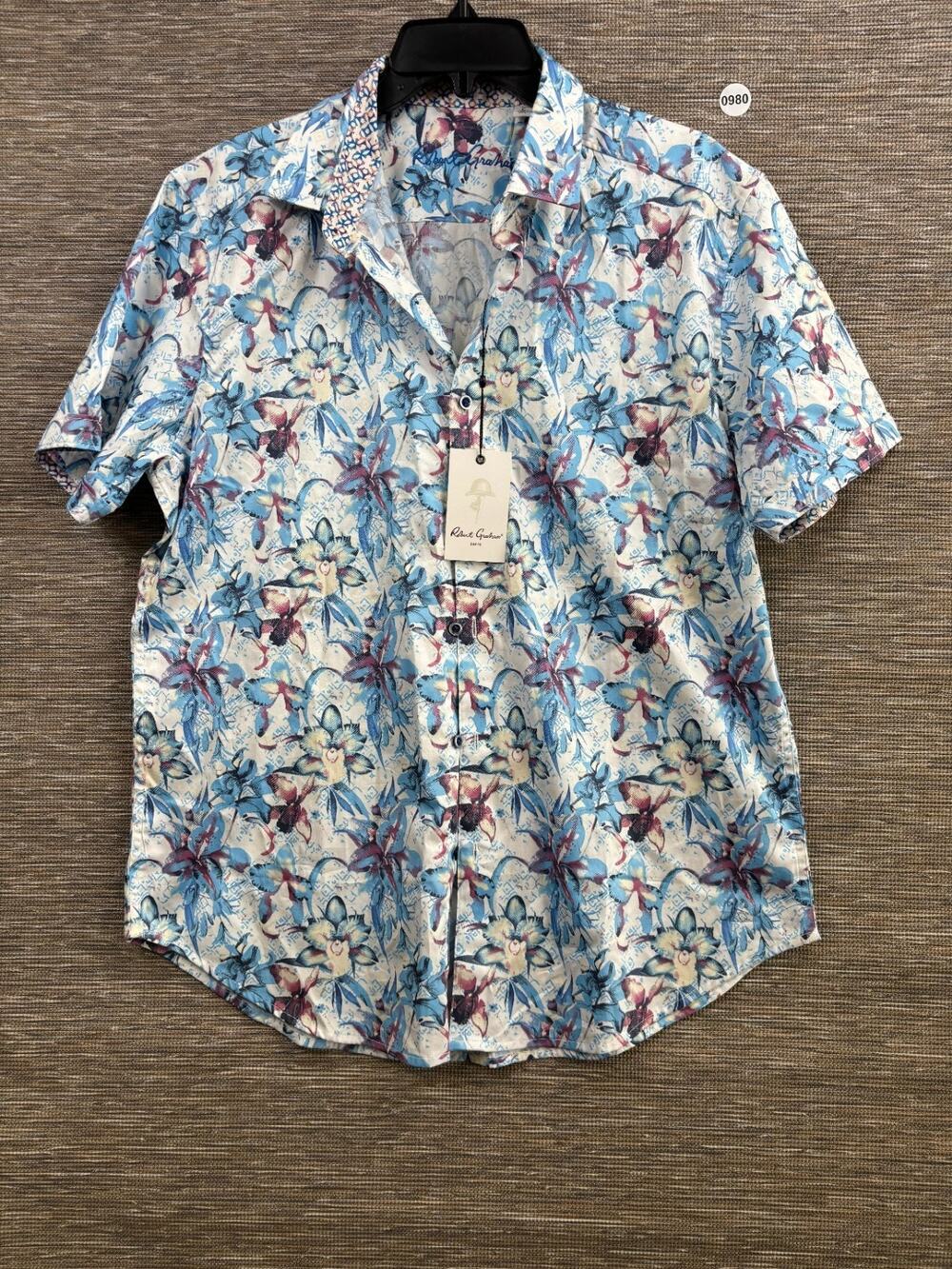 Robert Graham Durkin Classic Fit Shirt Mens Size L Floral Blue Multi Stretch NEW